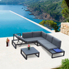 Modern Hotel Home Outdoor Garden Wooden Patio Living Room Furniture Aluminum Frame Teak Sectional Corner Sofa with Side Coffee Table TG-NI06