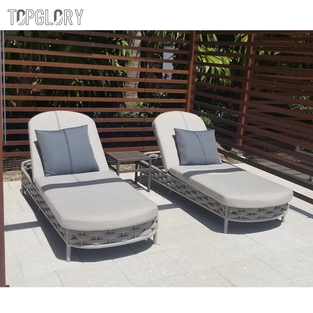 Modern Outdoor Patio Chaise Double Lounges with Waterproof Fabric and Back Cushion TG-KS9124