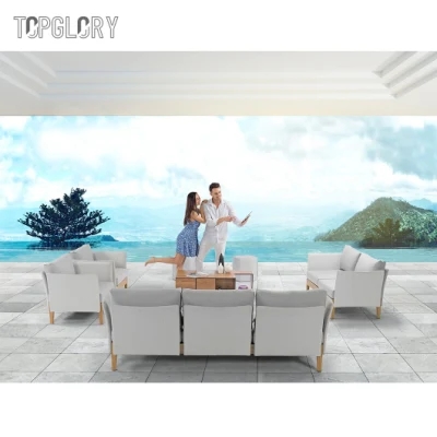 Hotel Used Garden Corner Lounge Set Aluminum and Wooden Sectional Sofa for Outdoor TG-KS9131