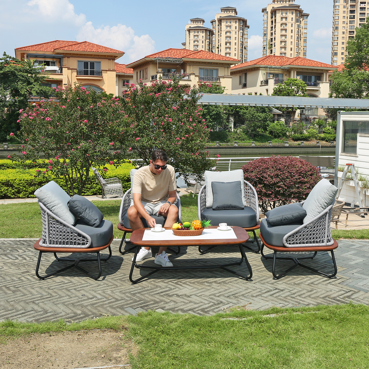 Hotel Home Balcony Outdoor Modern Garden Patio Bistro Furniture Sofa Set