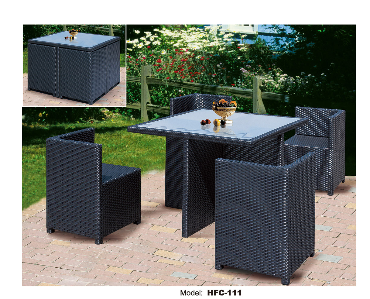 TG-HFC111 Outdoor Rattan Cube Chair Dining Set with Square Table for Garden